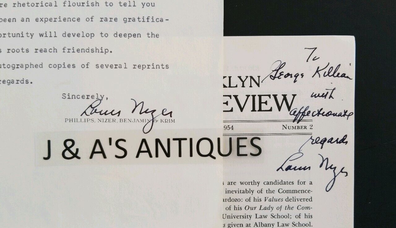 Two (2) 1950\'s LOUIS NIZER Autographs / Signatures ~ NY Lawyer to the Famous 