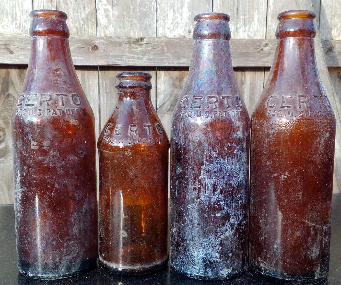 Vintage Lot Of 4 Certo Amber Embossed Glass Bottle Measuring Made In America