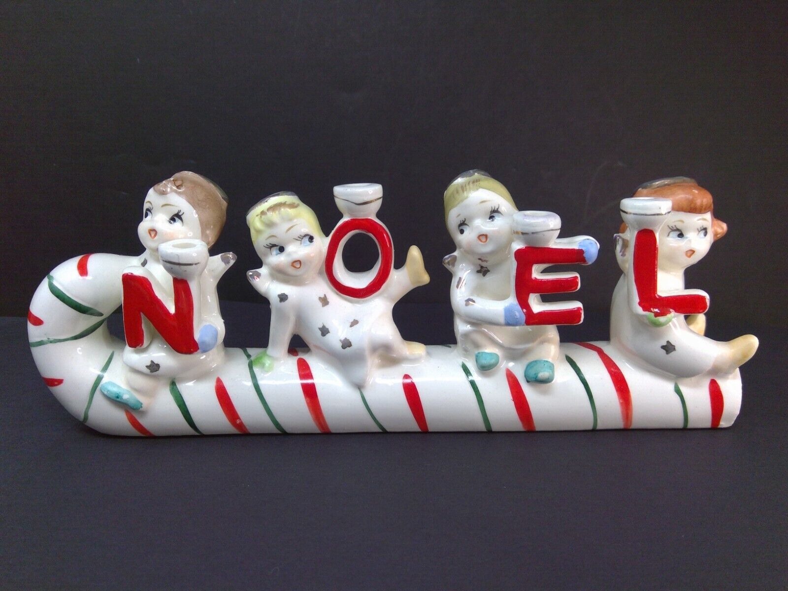 Vintage Relco Angels on Candy Cane NOEL Candle Holder