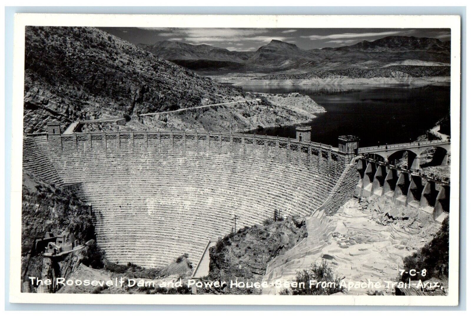 The Roosevelt Dam And Power House Seen From Apache Trail AR RPPC Photo Postcard