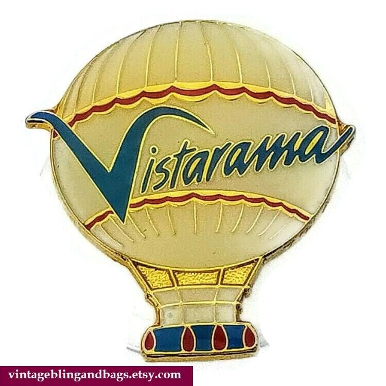 Vintage Vistarama Cinema advertising pin, hot air balloon, Movie Theatre Badge.