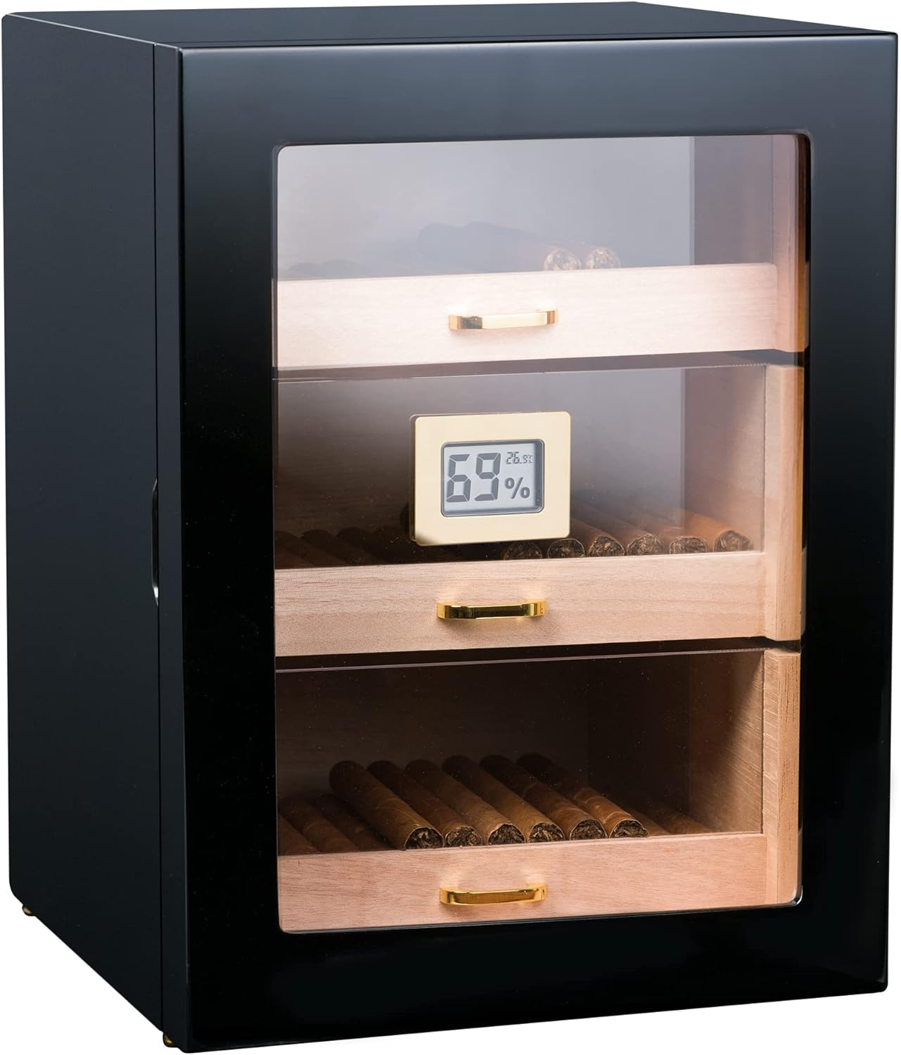 Cigar Humidor Cabinet 150 Cigars Digital Hygrometer 2 Crystal Gel Humidifiers