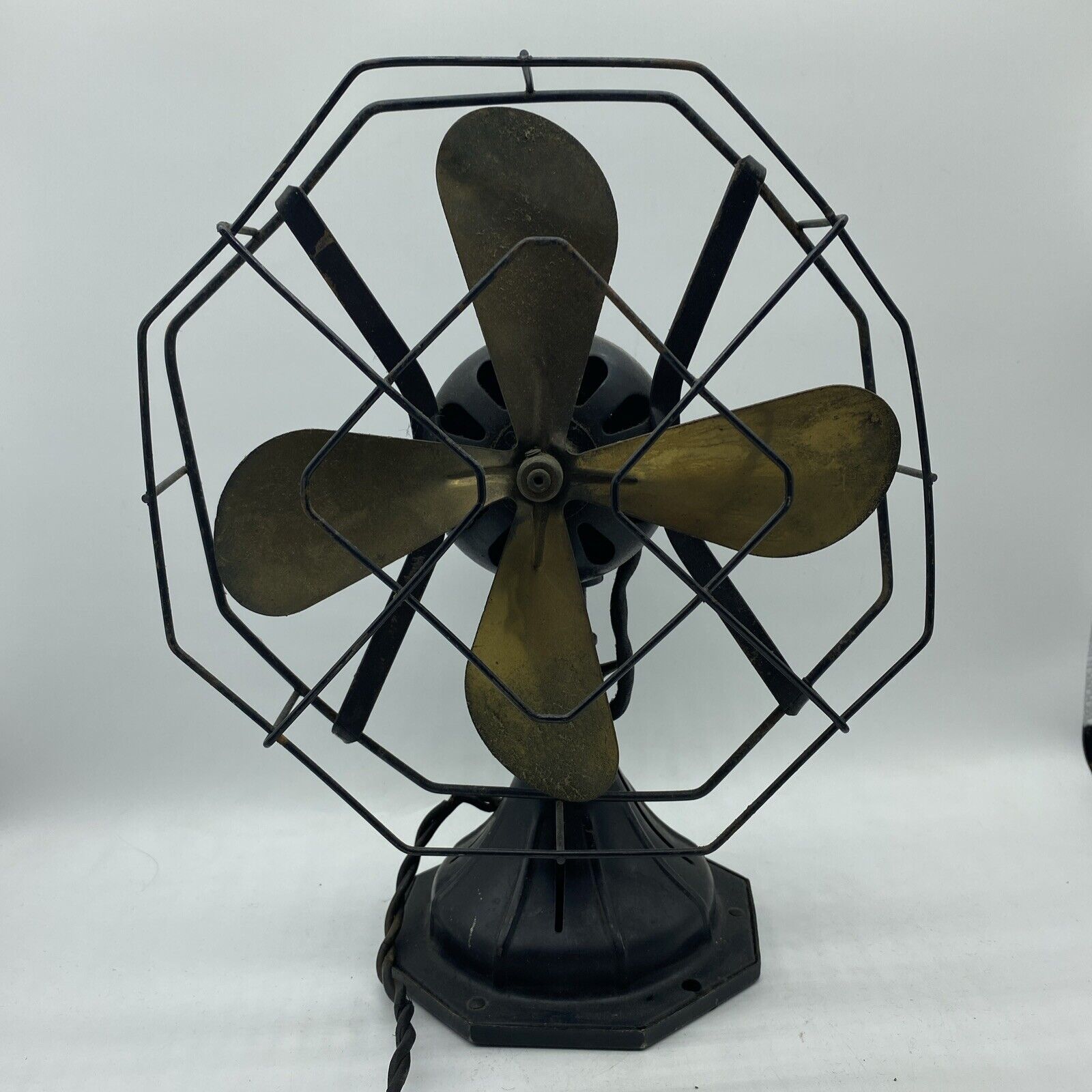 Vintage 8 Inch Oscillating Star-Rite Fan Fitzgerald Working Brass Blades Octagon