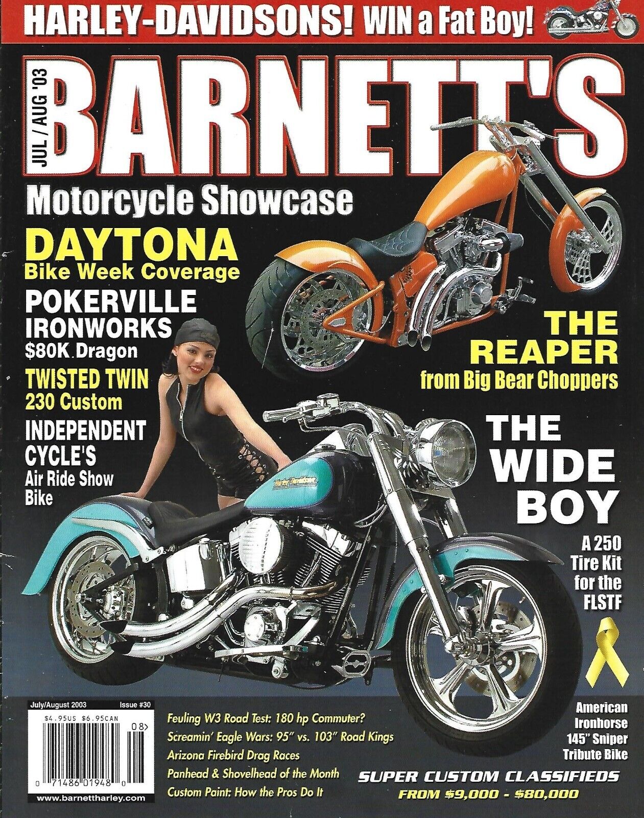 JULY AUGUST 2003 BARNETT\'S MAGAZINE CUSTOM MOTORCYCLES WIDE BOY REAPER DAYTONA