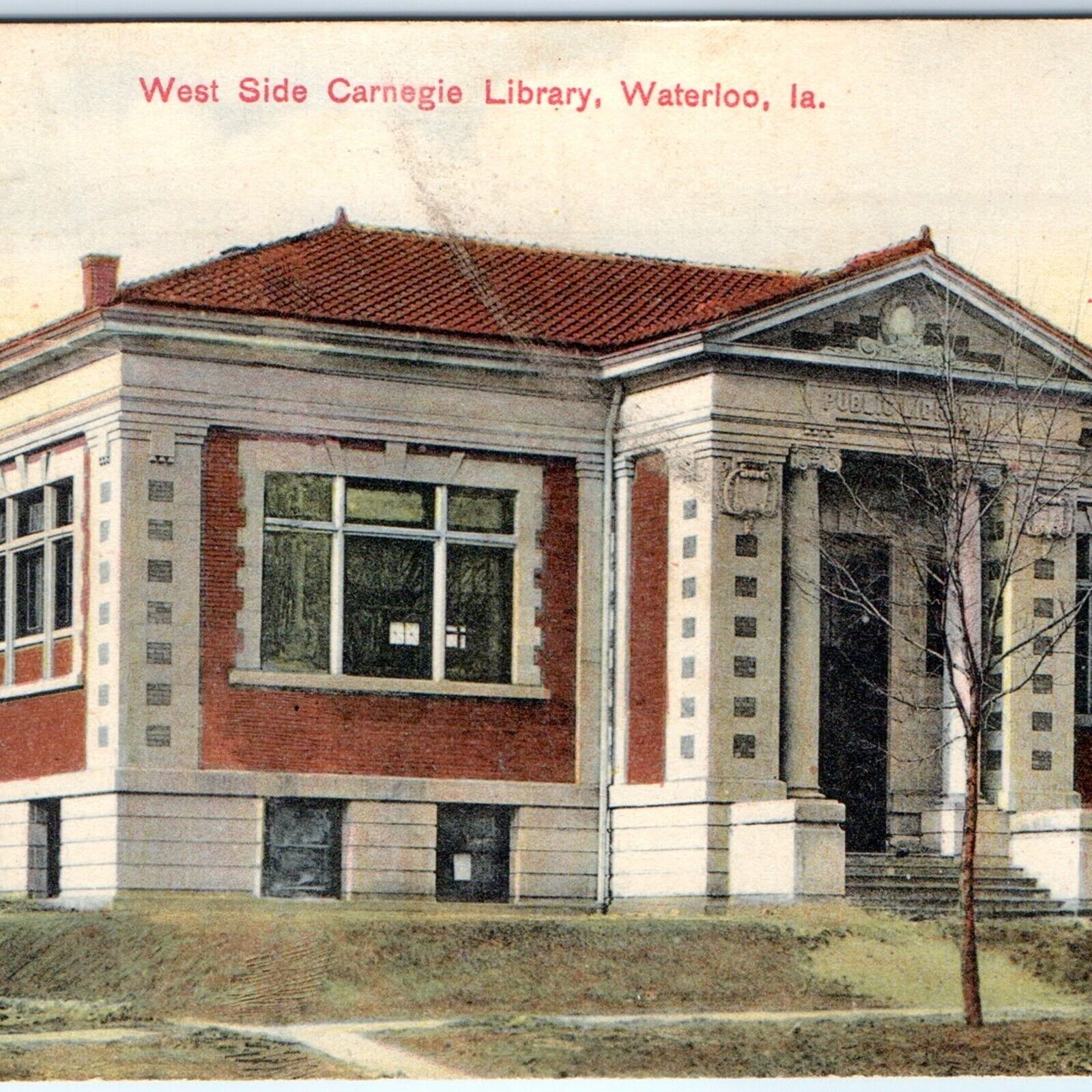 c1910s Waterloo, IA West Side Carnegie Public Library Litho Photo Postcard A62
