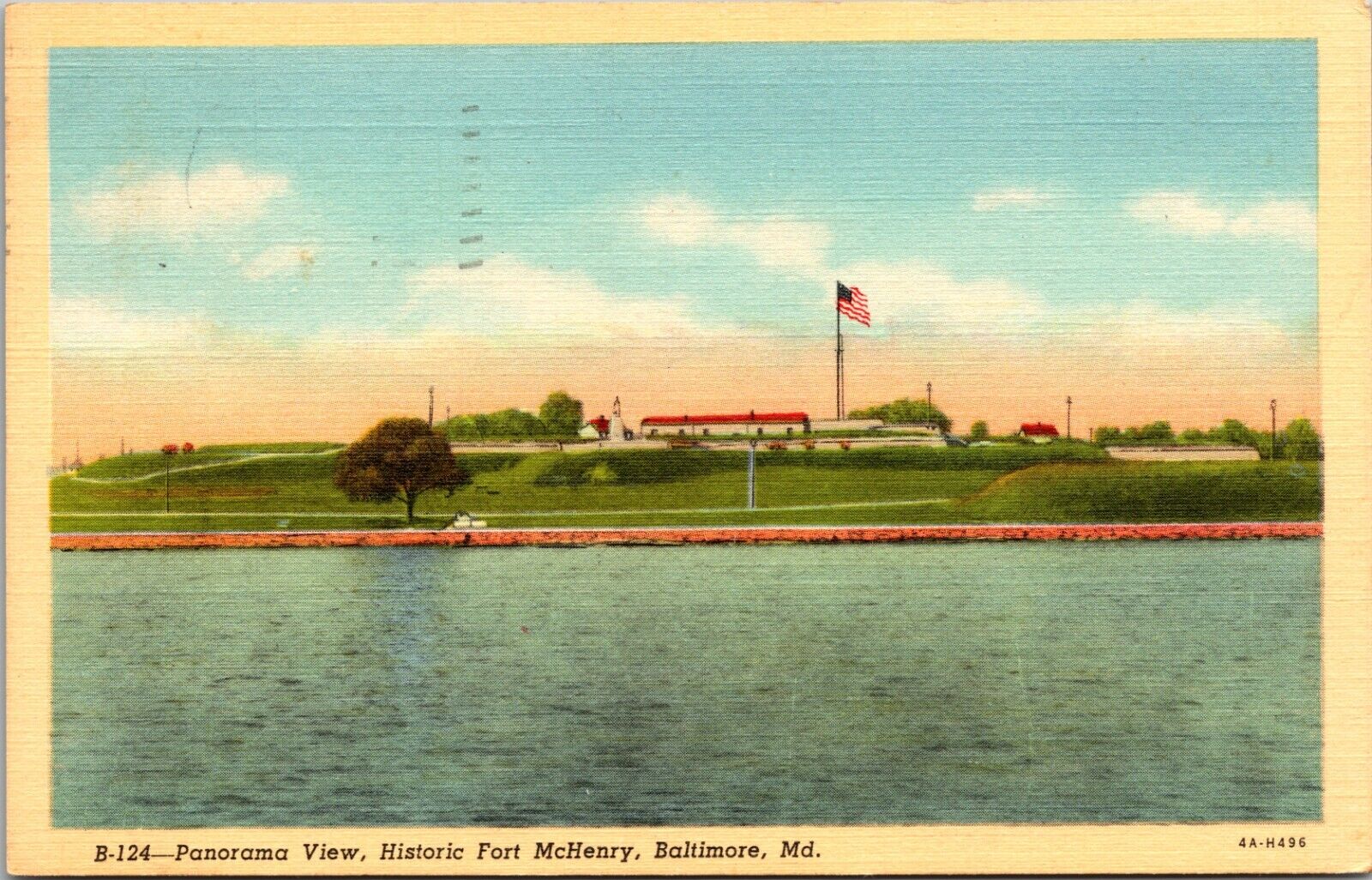 PANORAMA VIEW OF FT FORT MCHENRY FROM WATER POSTCARD BALTIMORE MD MARYLAND 1942