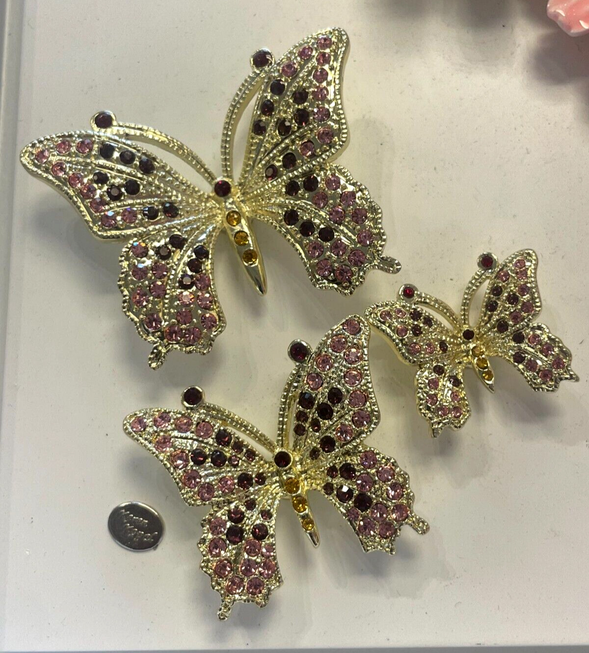 Set 3  Pink butterfly\'s with magnet hand made by Keren Kopal & Austrian crystal