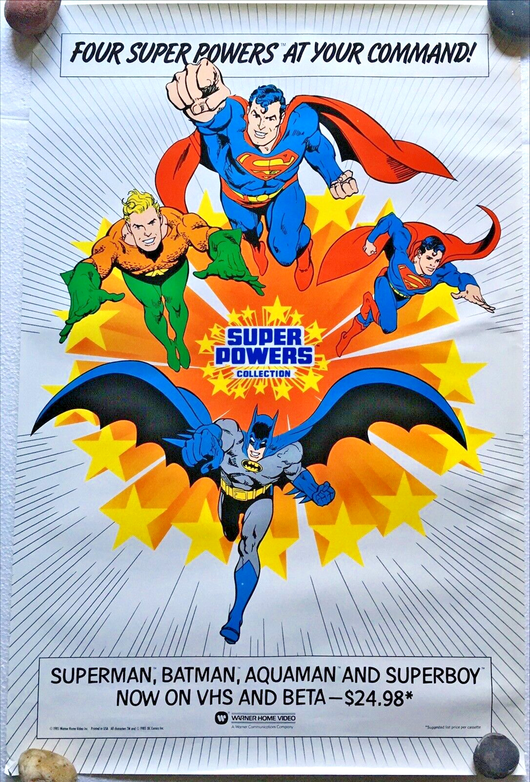Vintage 1985 DC Super Powers Collection - Warner VHS Beta Promo Poster 20 x 30