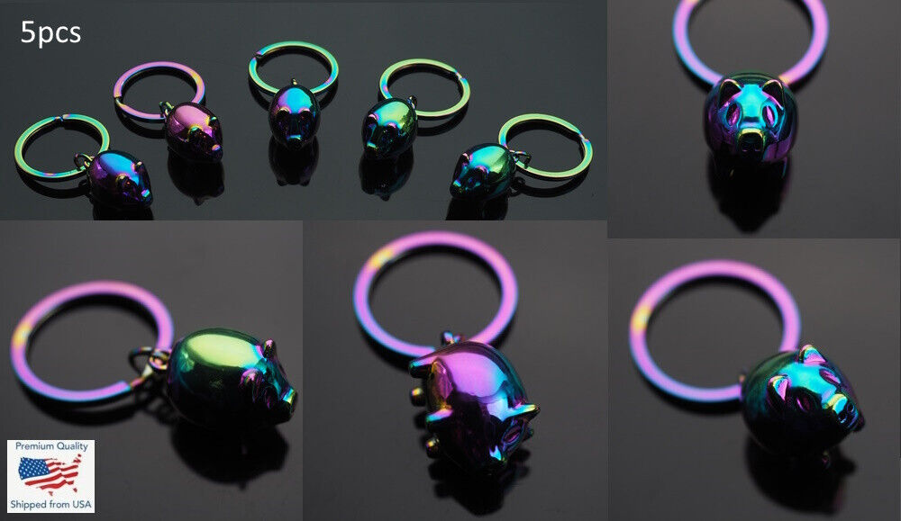 5pcs Neon Rainbow Colorful Cute Pig Charm Pendant Keychain Key Ring Chain Gifts