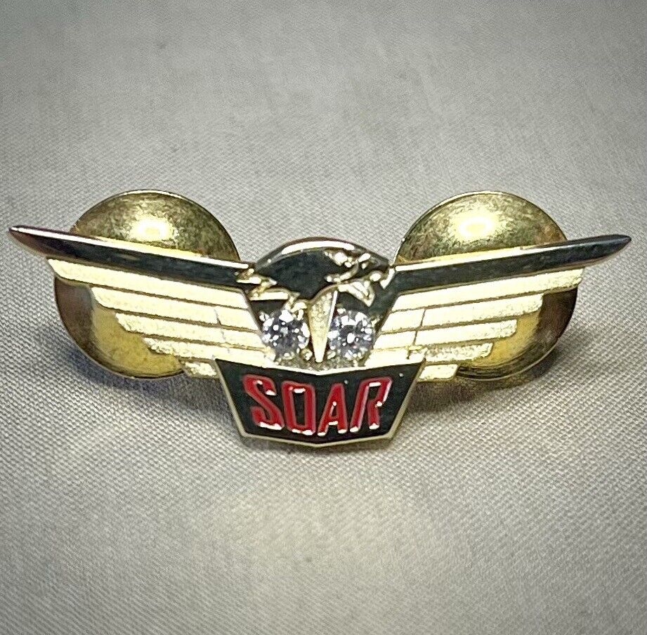 SOAR Aviation Pin w/ Wings Real Diamonds 1/10th 10k Gold Filled Eagle Flight Pin
