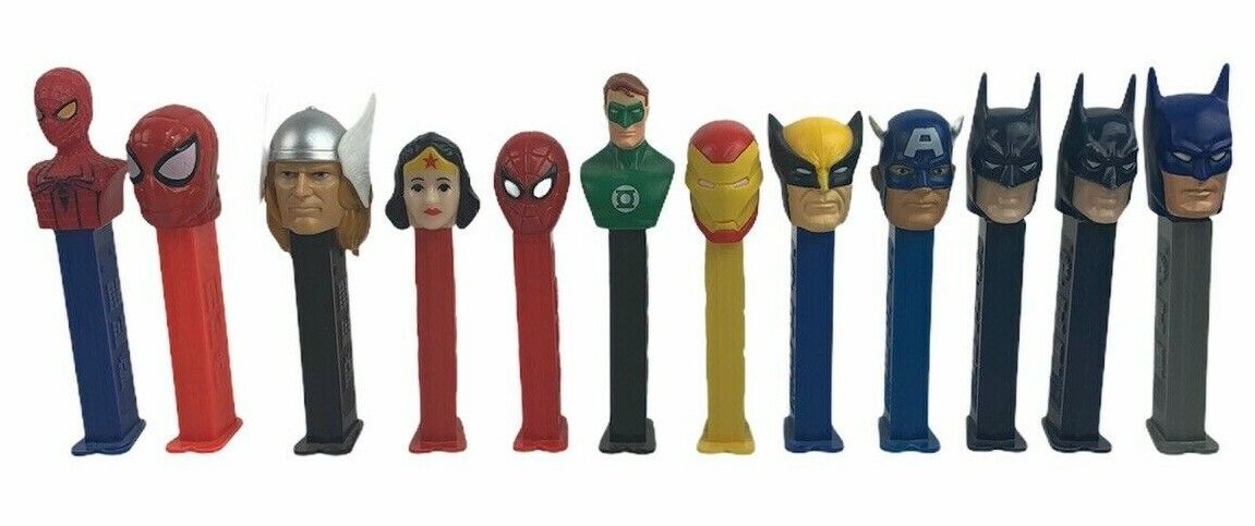 Lot Of 12 Assorted DC And Marvel Characters Pez Dispensers