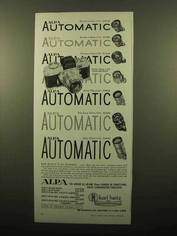 1959 Alpa Cameras and Lenses Ad - Alpa Automatic