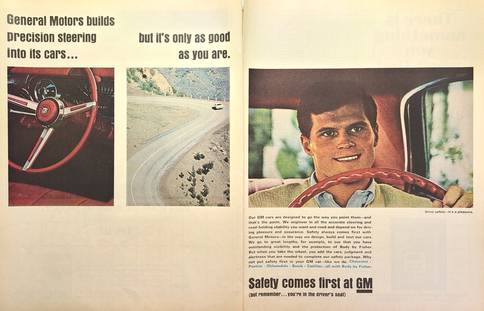 General Motors Safery First Drive Safely Mountain Road Vintage Print Ad 1966