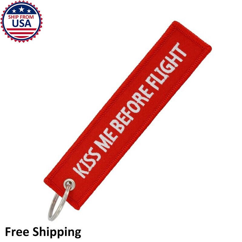 Kiss Me Before Flight Pilot Red Aircraft Car Keychain Tag Travel Luggage Bag Tag