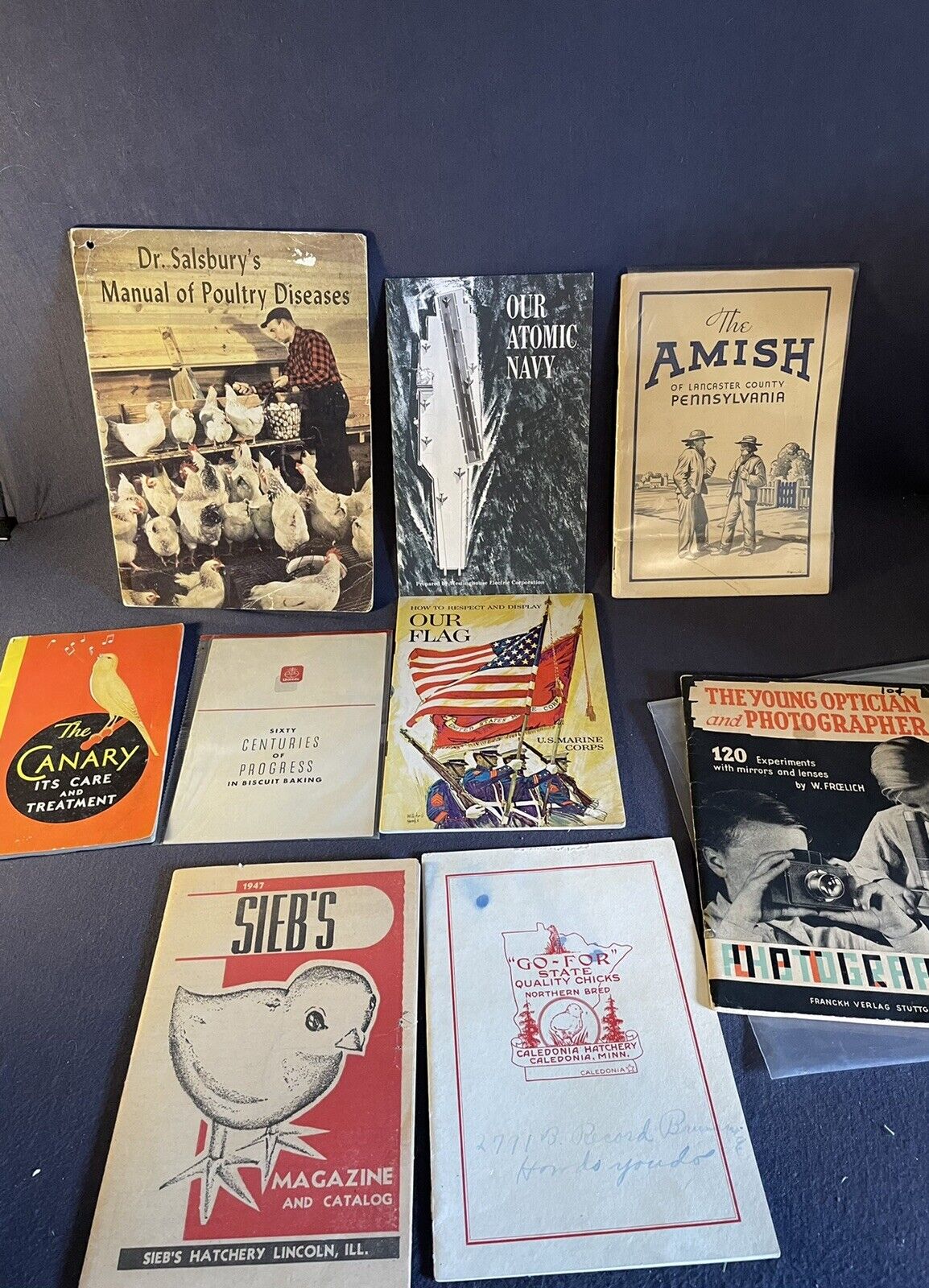 lot of 9 vintage (1930’s-1940’s) booklets-Canarys, Photography,Chickens, Amish +