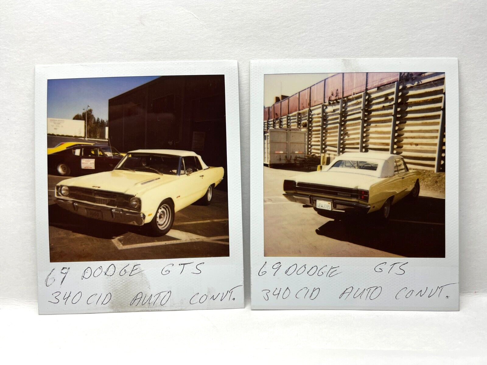 CCA 2 Photo 1980's Polaroid Artistic 1969 Dodge GTS 340 CID Auto Convertible 