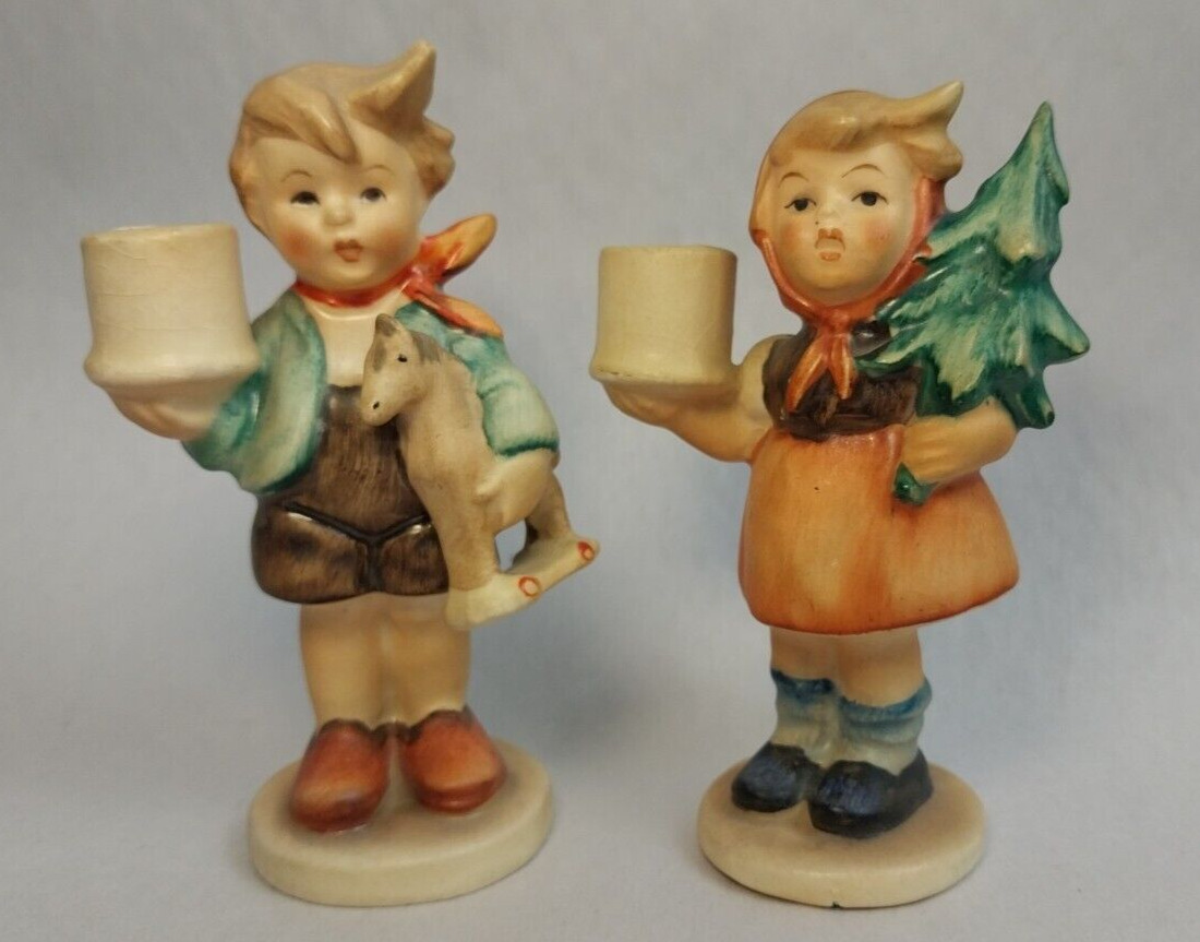 30\'s-40\'s Rare Goebel Hummel Mel #116 #117 Girl Boy Candleholder Figurines TMK1