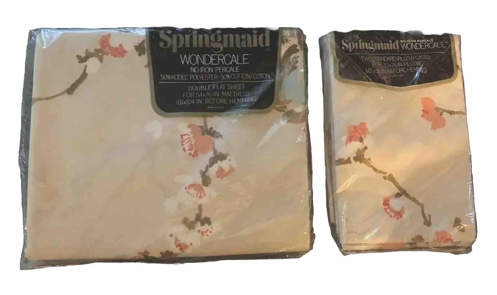 Springmaid Wondercale Vintage USA Floral Double Flat Sheet & Pillowcase Pair New