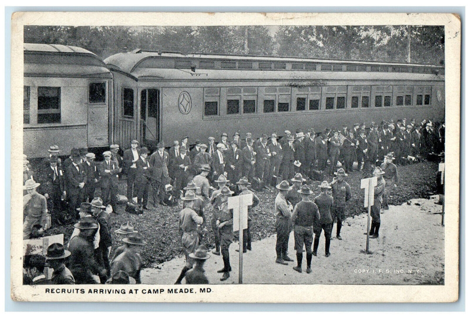 1918 Recruits Arriving at Camp Meade Maryland MD Antique Posted WW1 Postcard