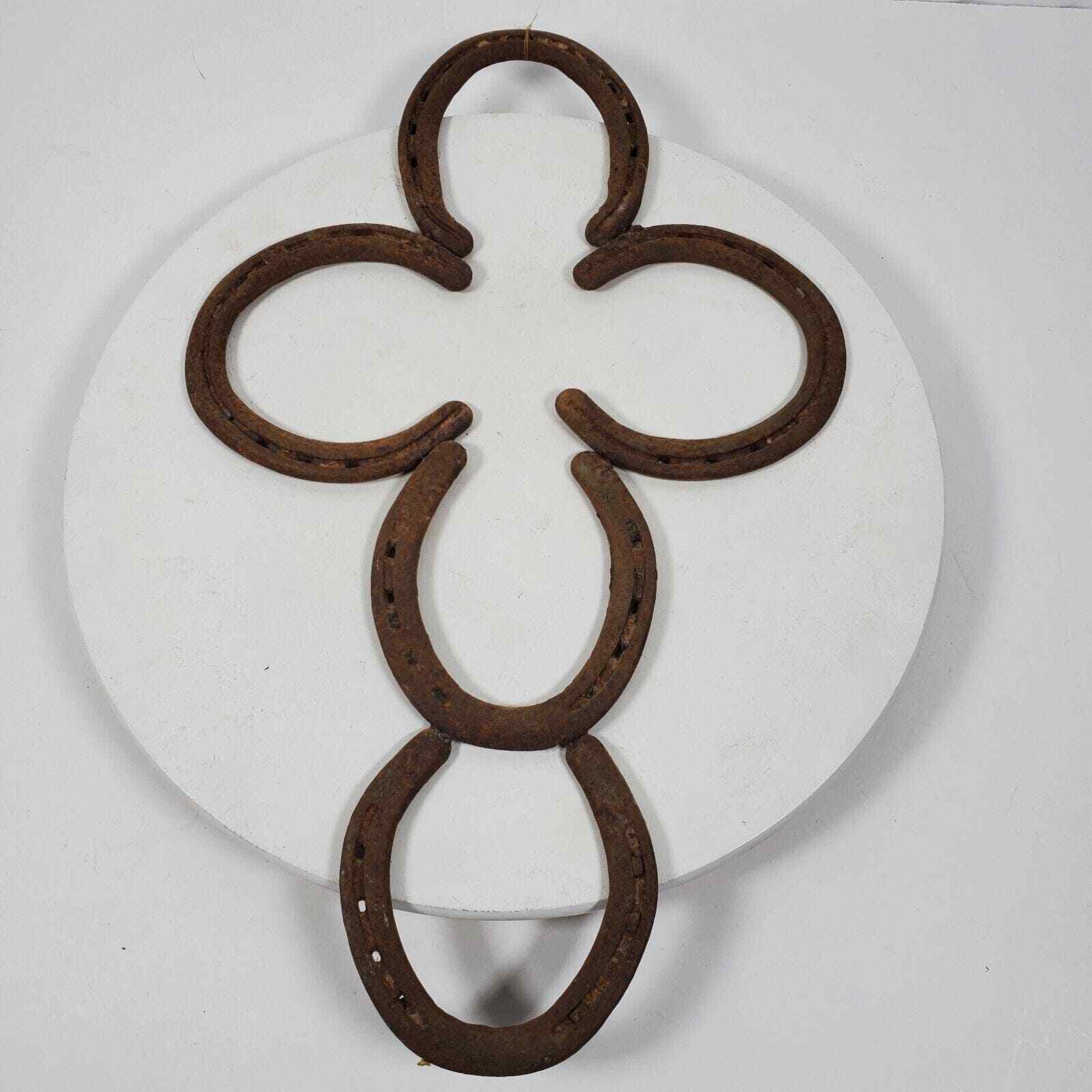 Vintage Rustic Cast Iron Horseshoes Wall Cross ART Country Western 19x12 Inch