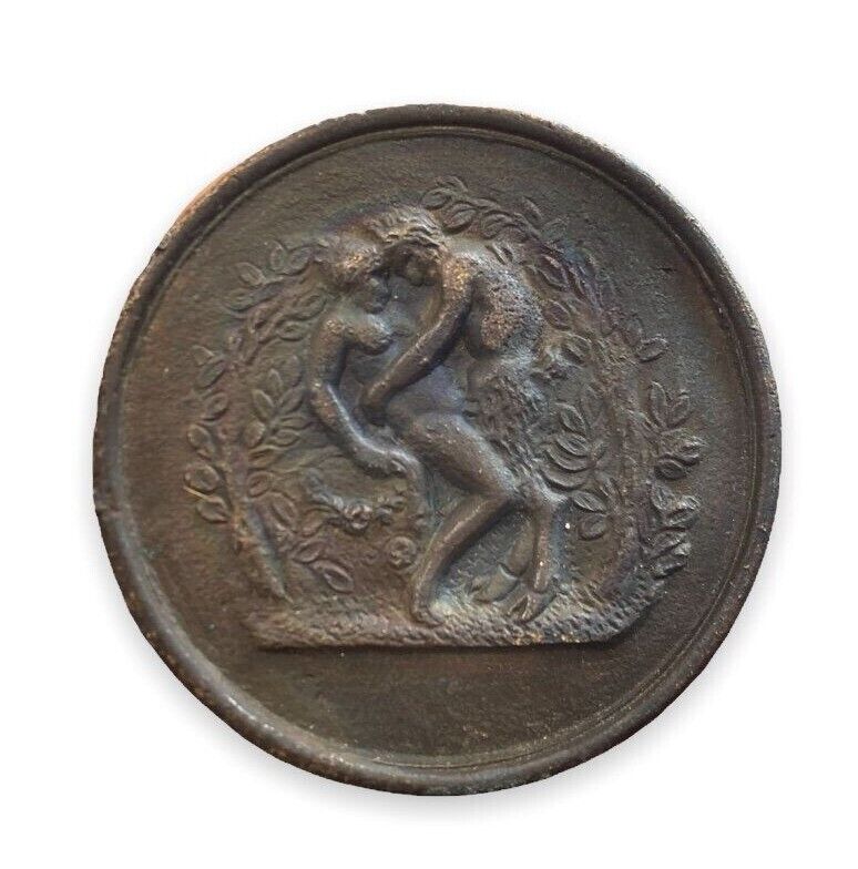 Antique Erotica Bronze Medal Satyr Medallion Marriage Love Nymph Relationship 19