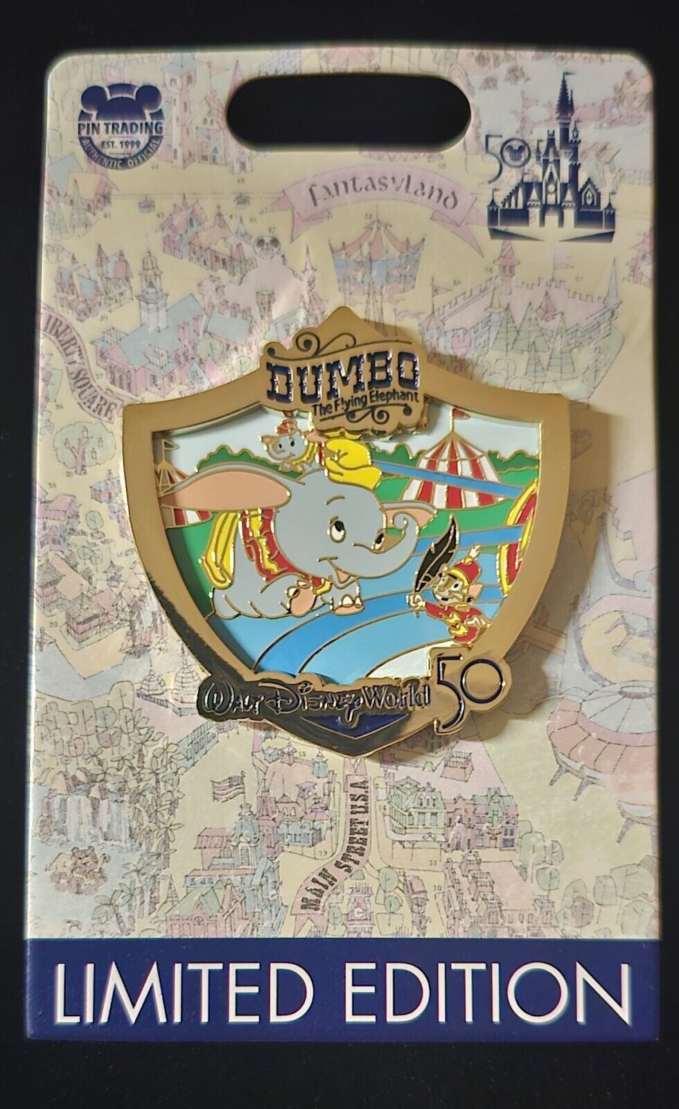 Walt Disney World 50th Anniversary Dumbo Attraction LE Crest Pin Timothy Mouse