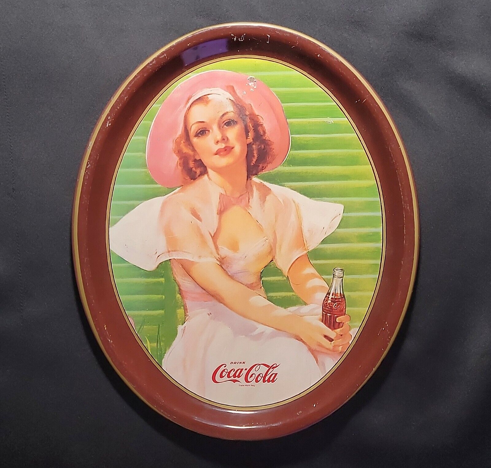 Vintage 1977 Coca-Cola Oval Tin Platter | Calendar | Reproduction Of 1938 |
