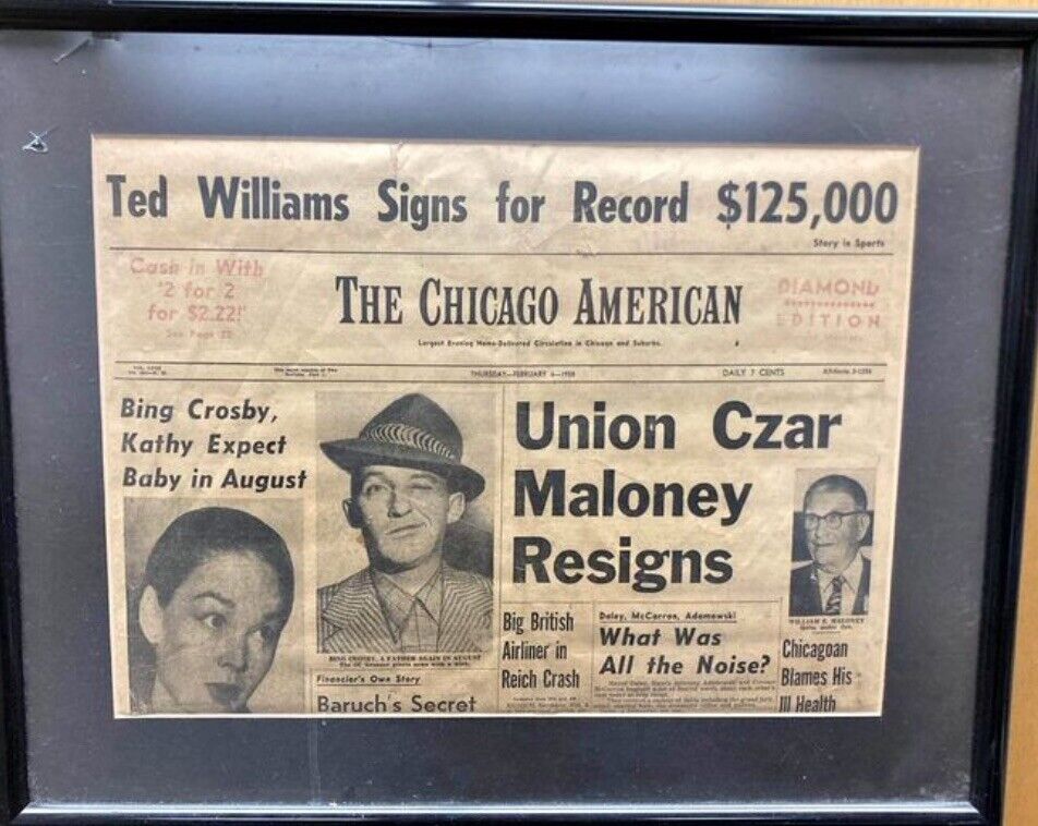 February 6, 1958 Ted Williams Bing Crosby Authentic