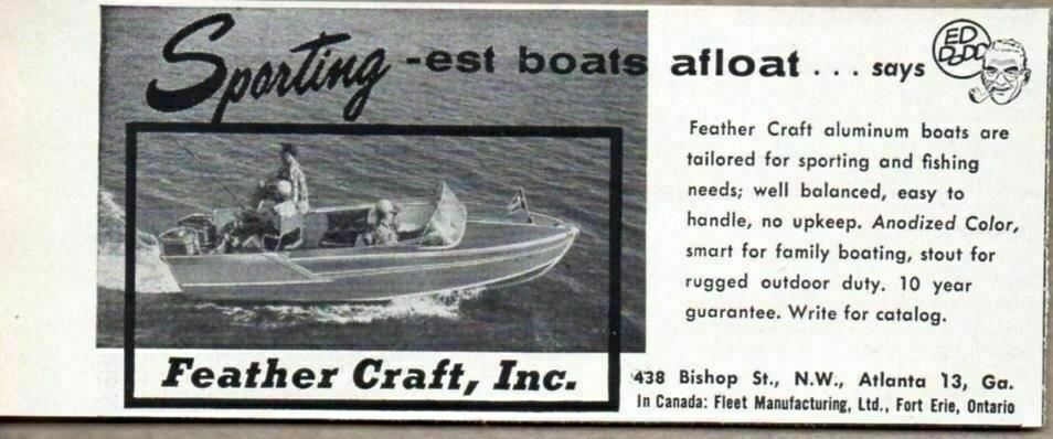 1957 Print Ad Feather Craft Aluminum Boats Atlanta,GA Fort Erie,Ontario