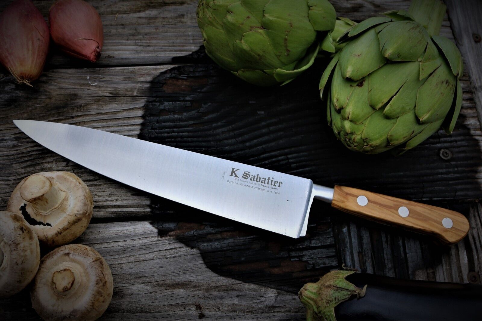 10 inch Sabatier ( CARBON STEEL) Chef Knife with Olivewood . MADE IN FRANCE