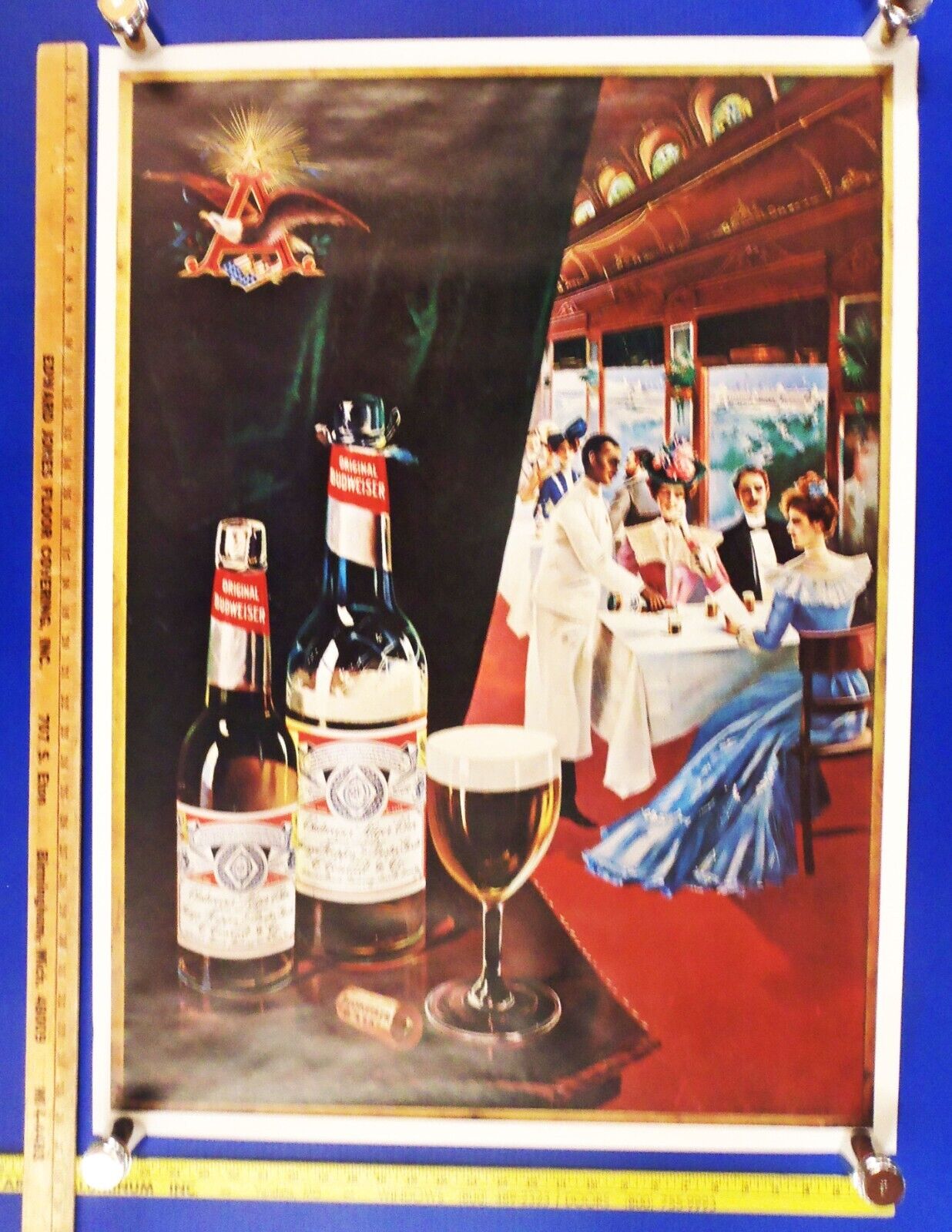 Victorian Style Poster of ORIGINAL BUDWEISER in Restaurant 37x27 NOS Beer Party