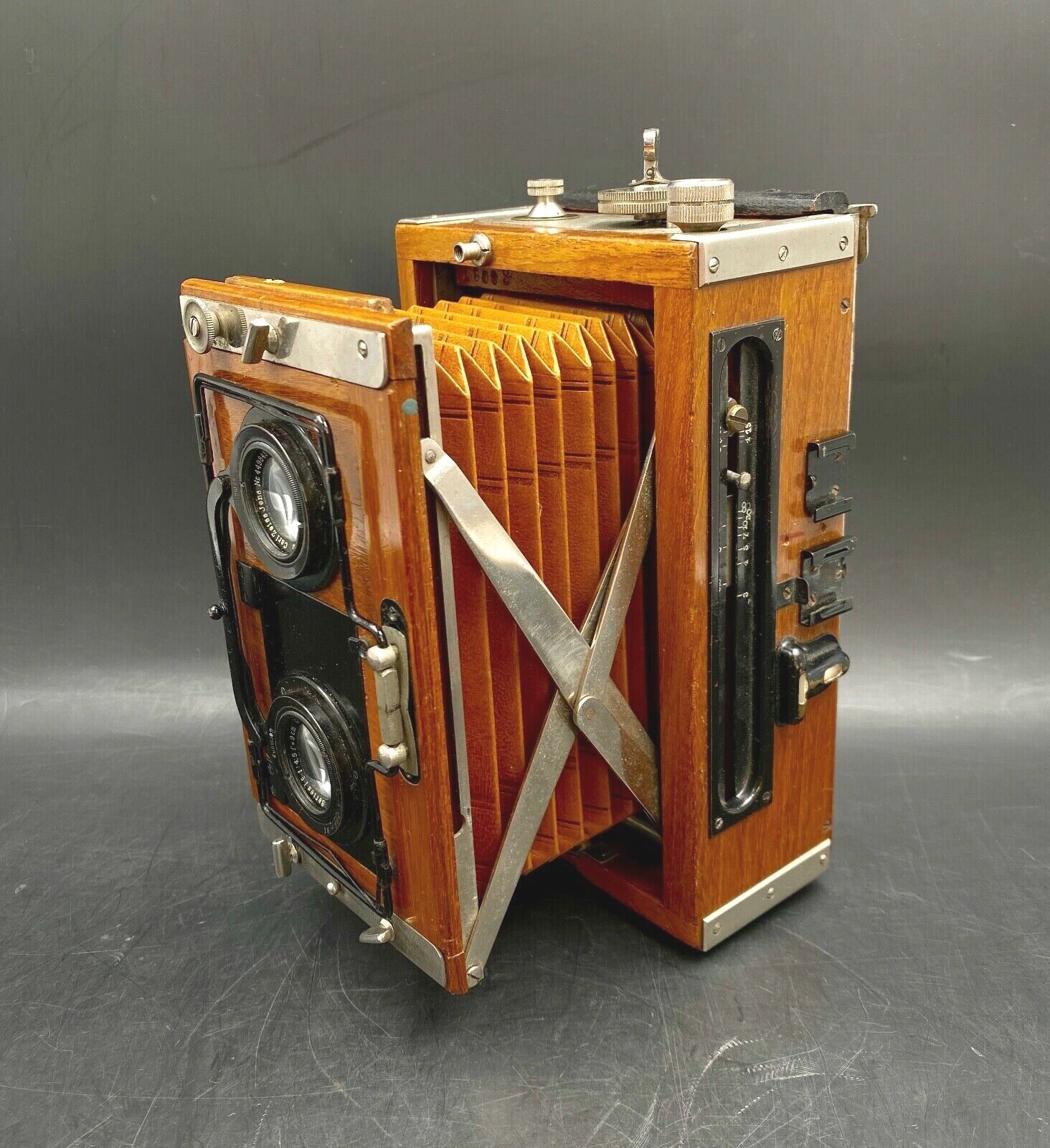 RARE Teak Wood Contessa-Nettel Leather Bellows Tropical Stereo F:4.5 9cm Camera 