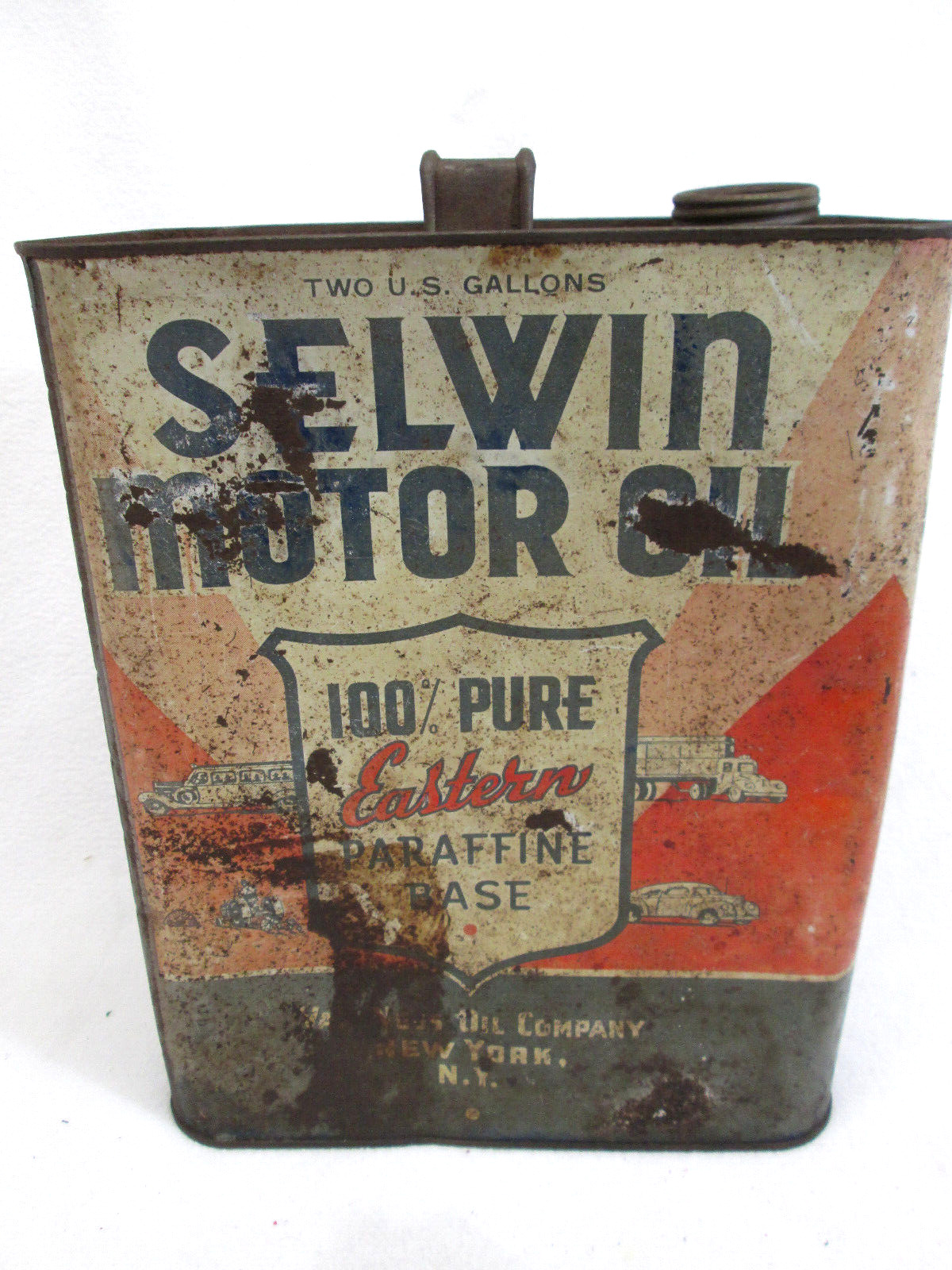 Vintage 1940\'s Selwin Motor Oil empty metal 2 gallon can
