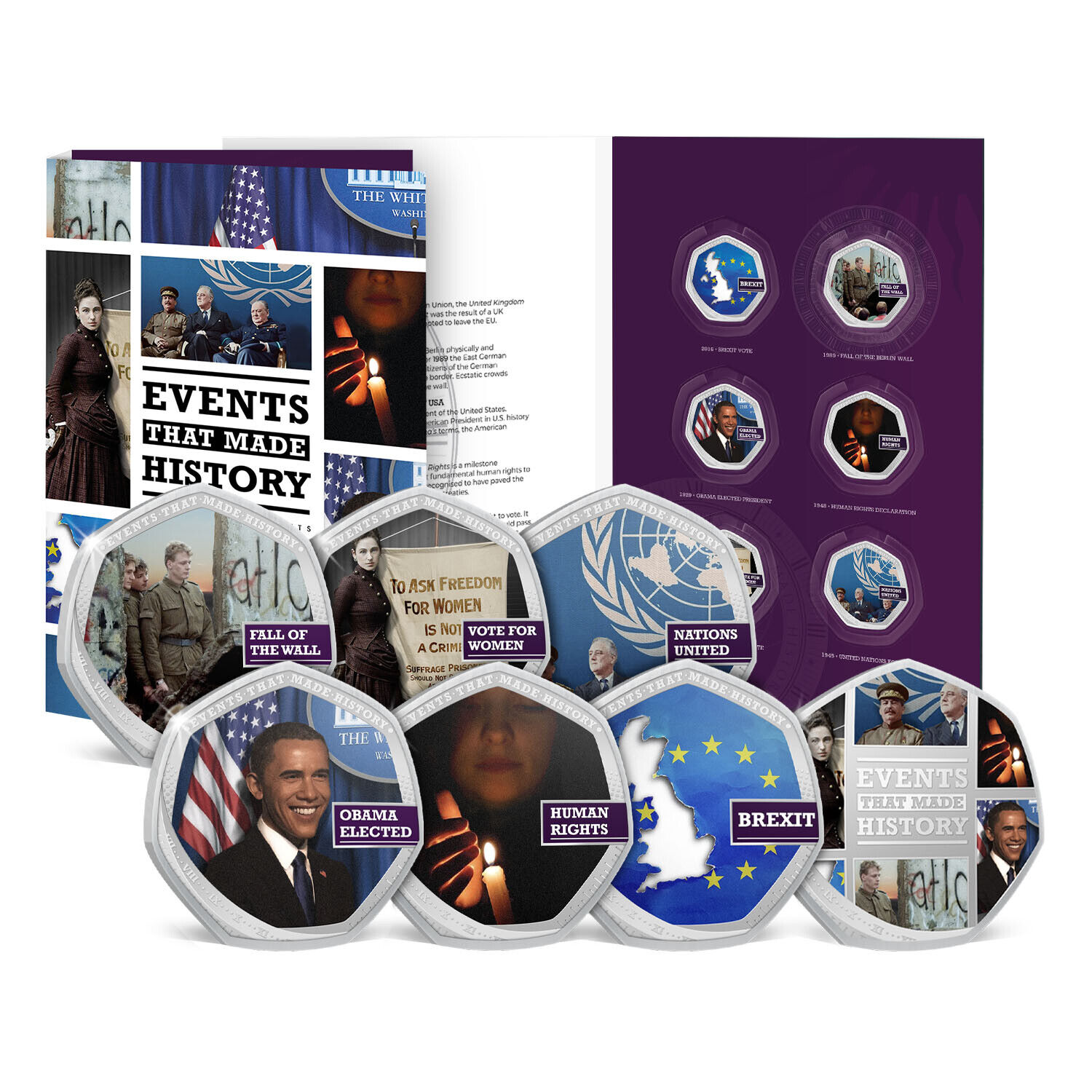 Collectable Coins Events That Made History Politics Berlin Wall UN Obama Brexit