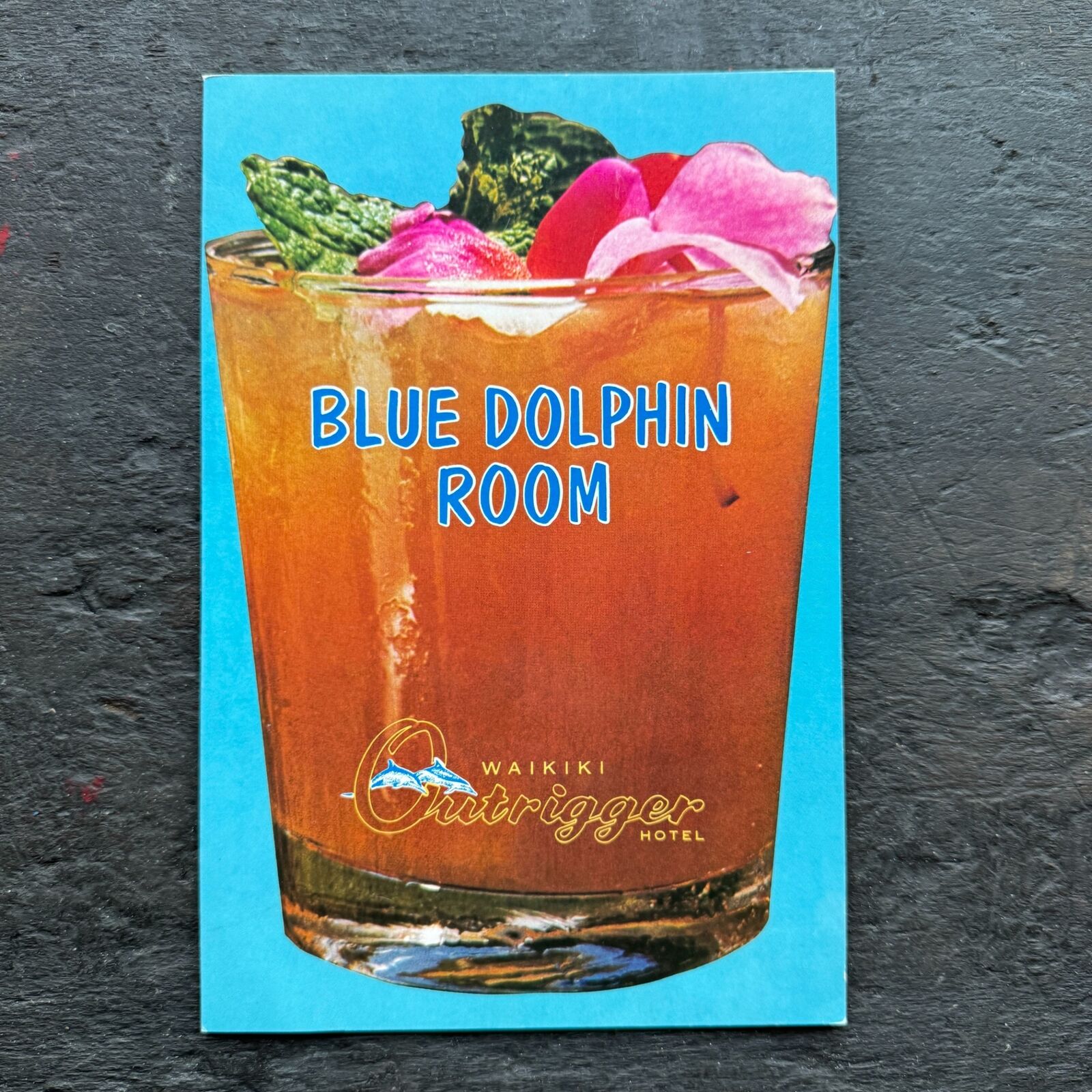 VTG 1970s BLUE DOLPHIN ROOM Tiki Drink / Bar Menu Waikiki Outrigger Hotel Hawaii