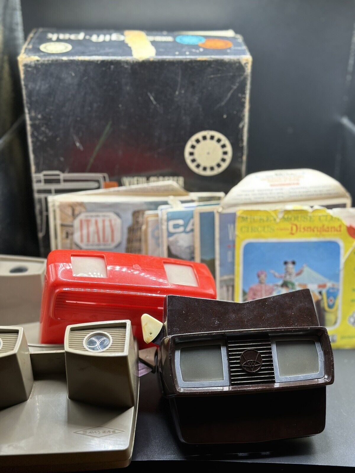 VINTAGE LOT View-Master - 4 Viewmasters, 25+ slides Disney, Canada, Switz...