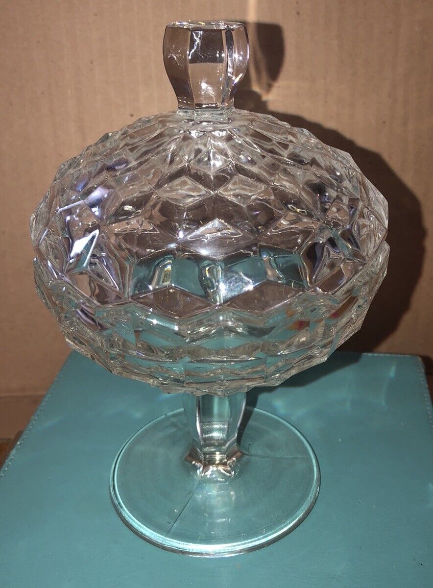 Fostoria American Candy Dish Compote Stemmed  w/ Lid Pedestal 7” Tall Vintage