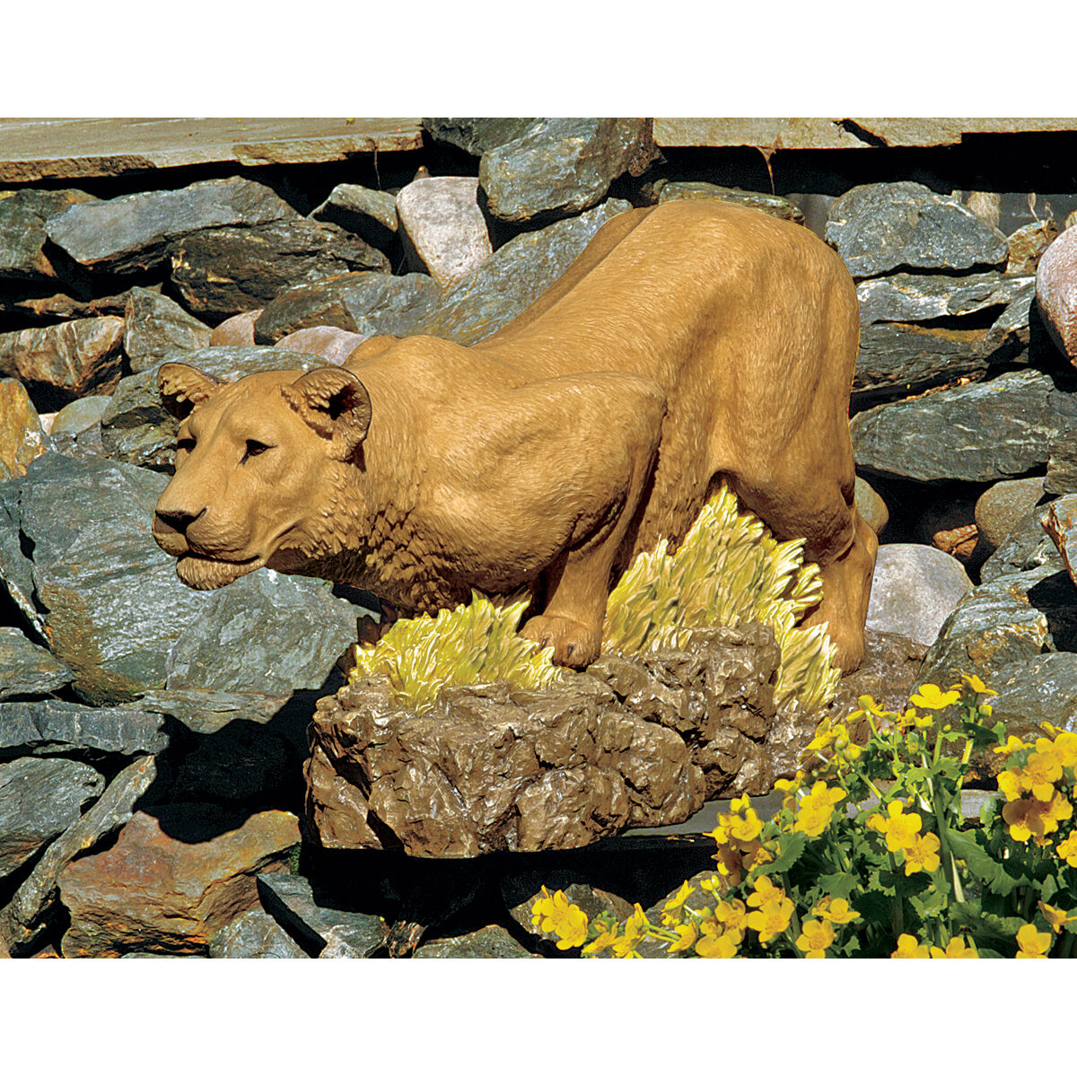 Prowling Pounce Regal Queen of the Jungle Hand Painted Lioness Garden Sculpture