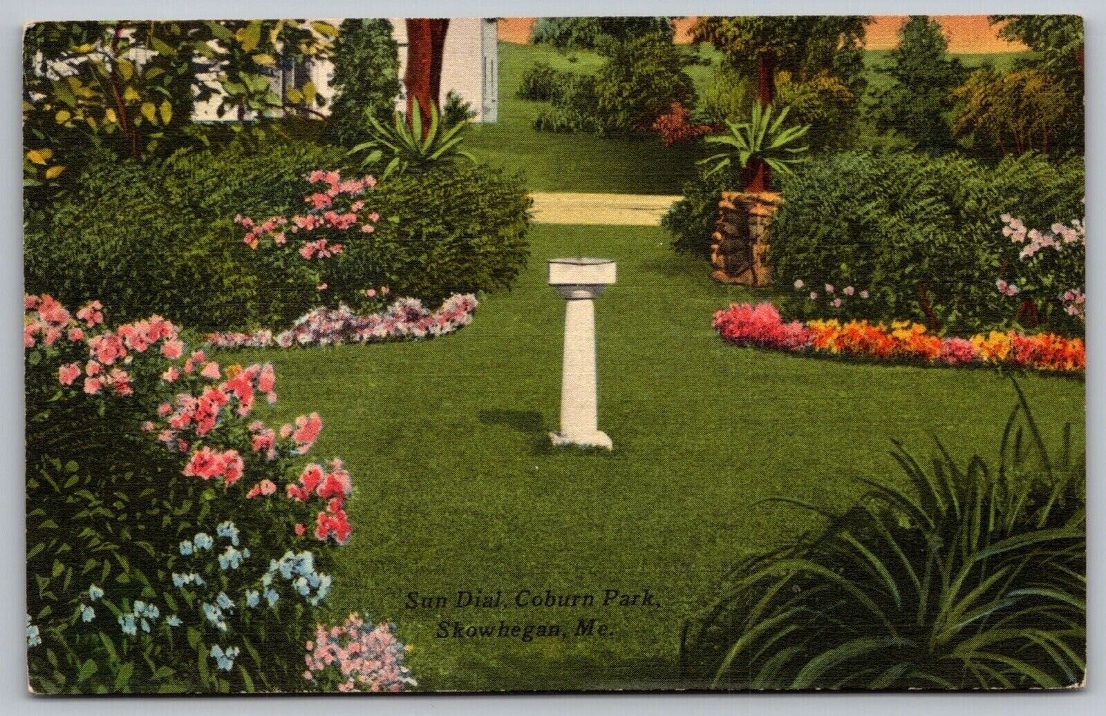 Sun Dial Coburn Park Skowhegan Maine Tichnor Quality News Vintage UNP Postcard