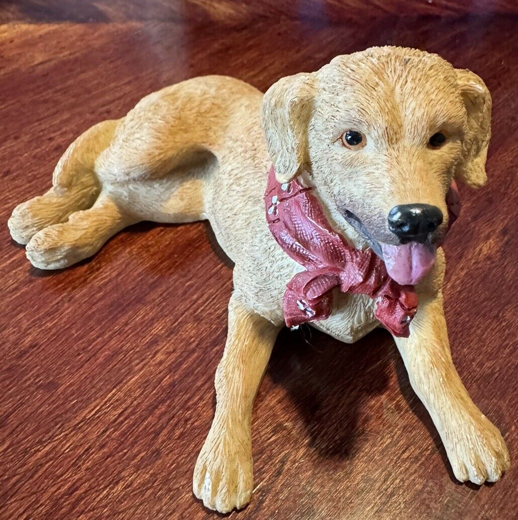 Adorable Yellow Labrador Retriever Dog Figurine With Red Bandana 3” Tall