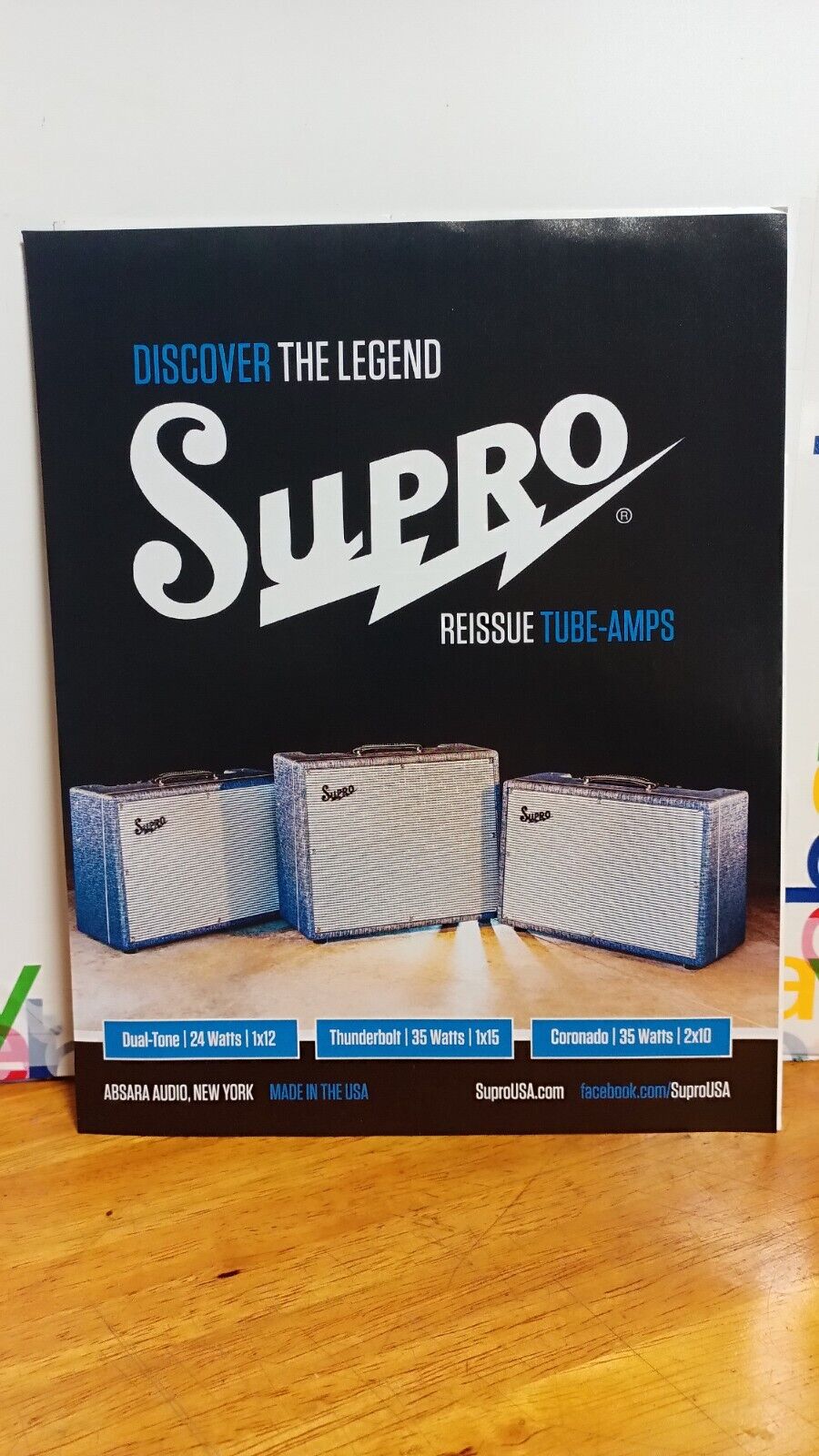 SUPRO GUITAR REISSUE TUBE THUNDERBOLT AMPLIFIERS 2015  PRINT AD.  11 X 8.5    P2