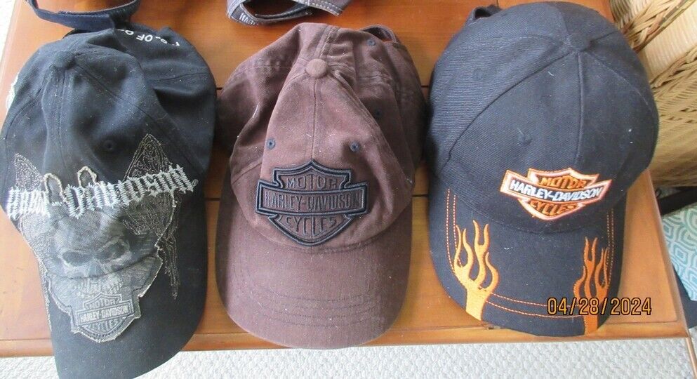 Lot of 3 Harley Davidson Baseball Caps Hats One Size EUC