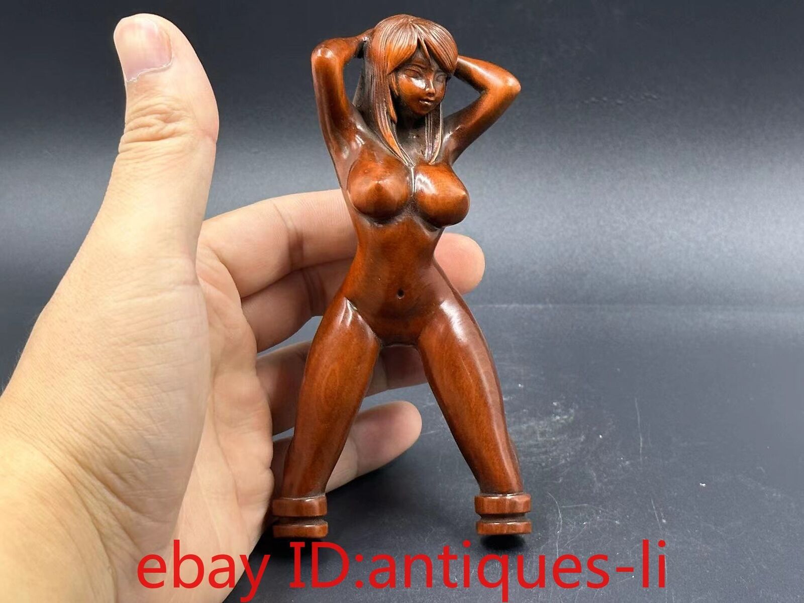 Ancient Chinese Yellow Poplar Wood Carving Exquisite Beauty Slingshot Statue