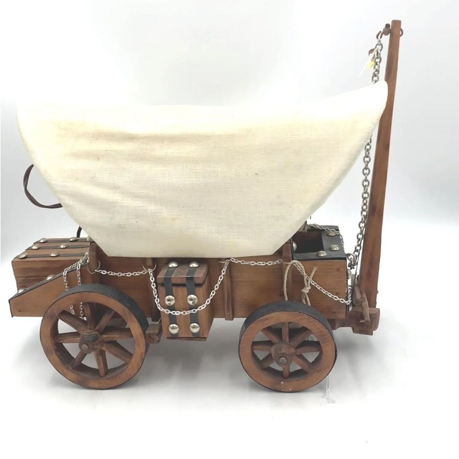 Vintage Handmade By JH Jackson Bran DN Miss Wooden Covered Wagon Night Lamp