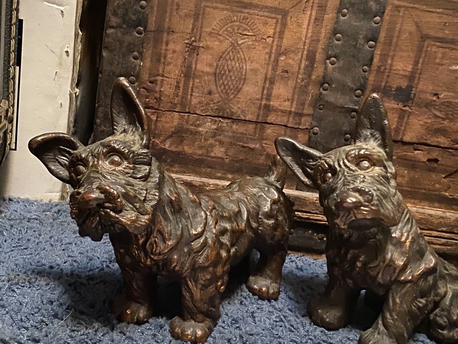 Antique Terrier Pair, Plaster Cast Copper Clad