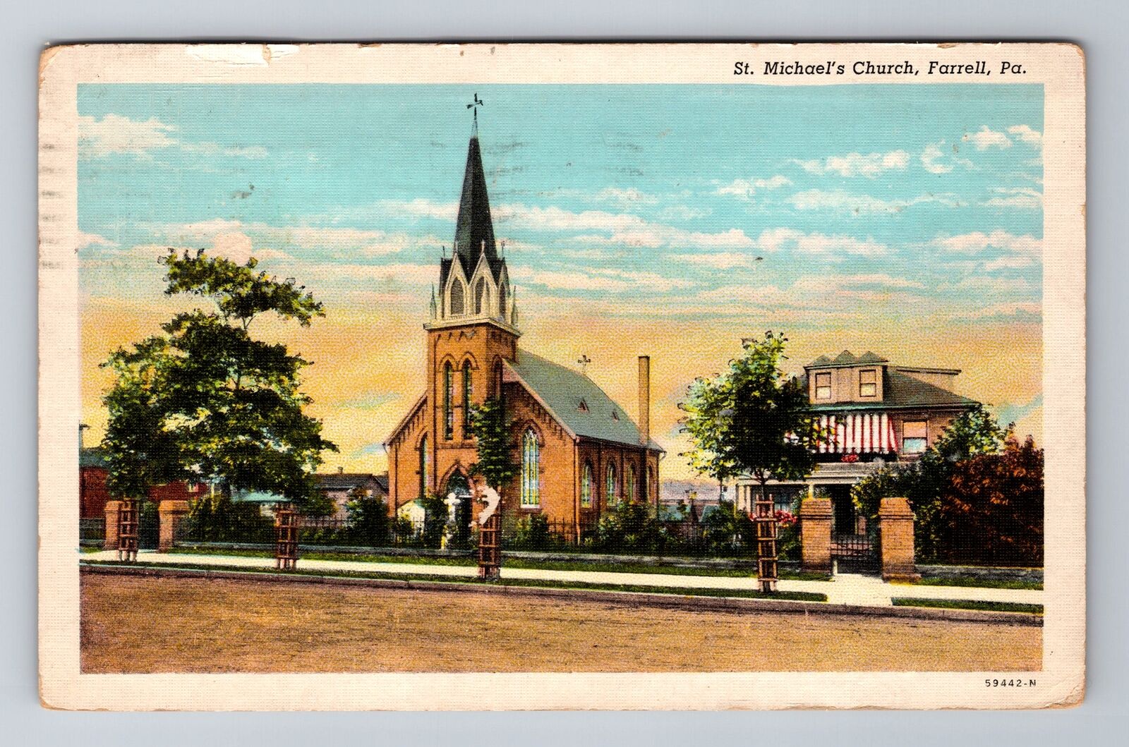 Farrell PA-Pennsylvania, Scenic Saint Michael\'s Church, Vintage c 1945 Postcard