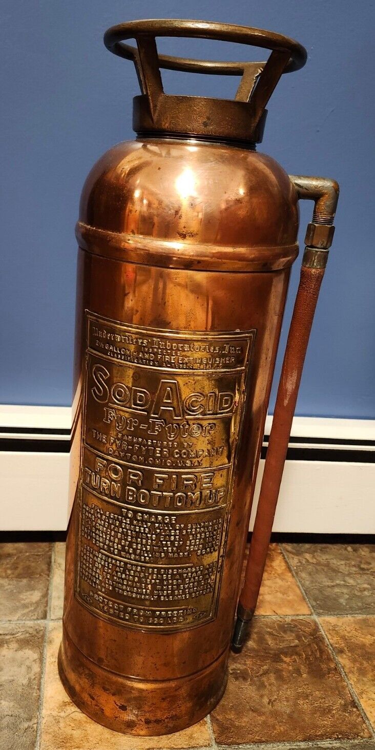 Fyr-Fyter Vintage Fire Extinguisher, Brass Nameplate, Dayton, Ohio, EMPTY
