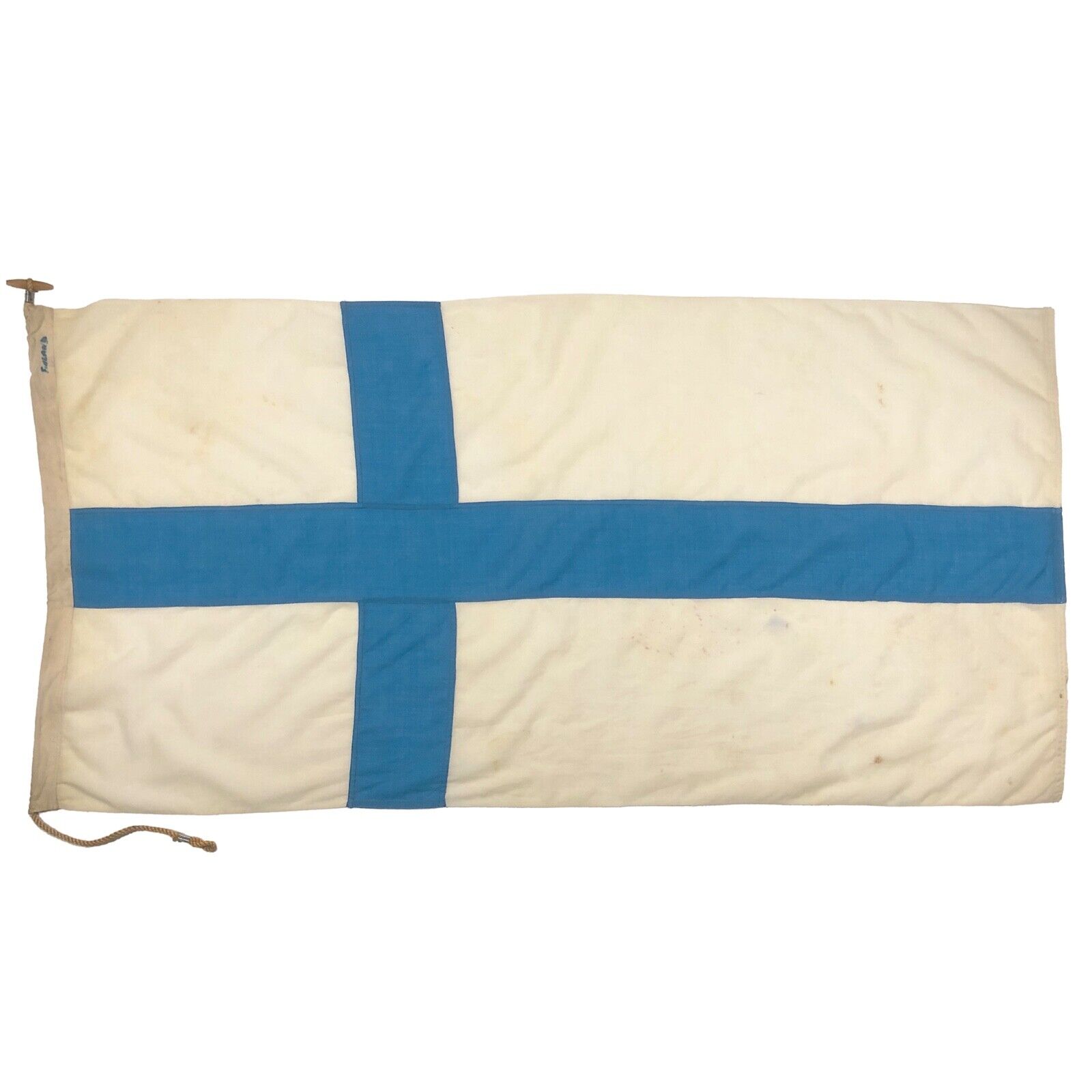 Vintage Nautical Flag Finland Finnish Scandinavian Sewn Old Cloth Textile Art