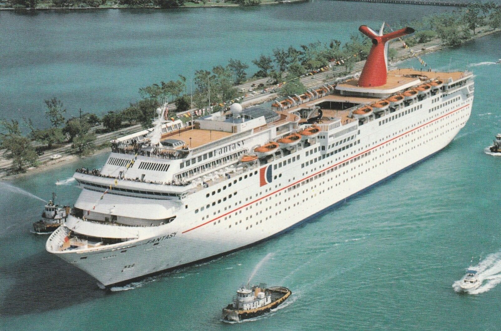 Vintage Postcard Carnival Cruise Ship Fantasy Unposted Vacation Photo Aerial