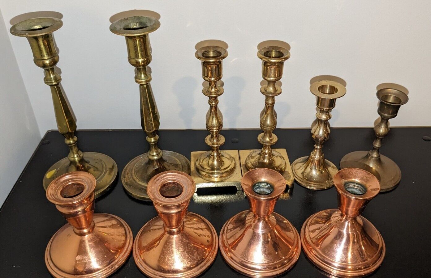  Vintage Lot Of 10 Brass And Copper Candle Stick Holders +Bonus